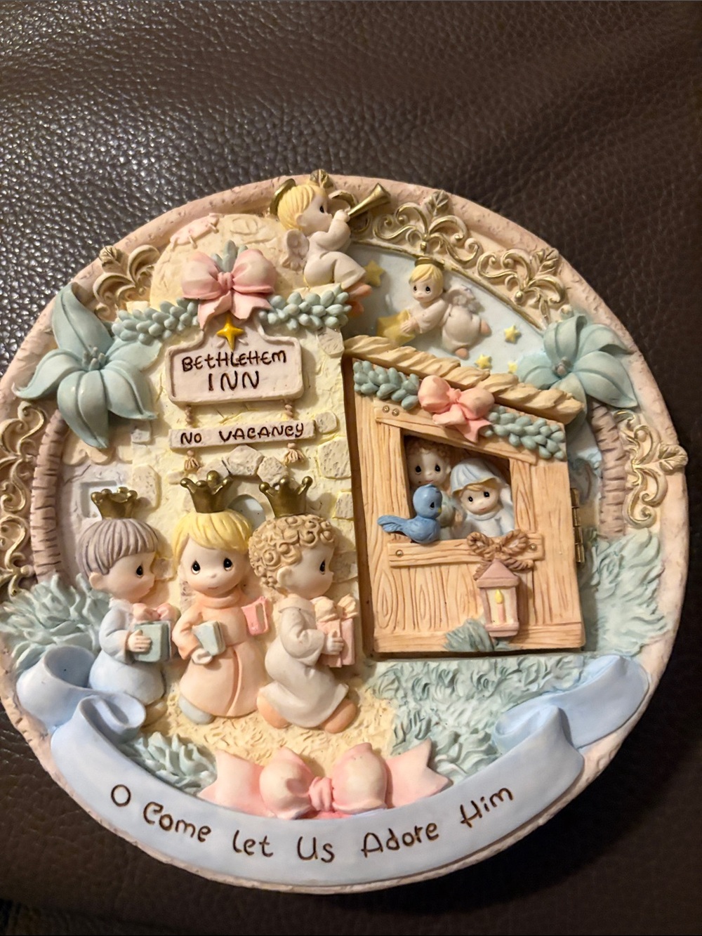 Precious Moments Pastel Nativity Plaque - Blue, Pink, Cream, Gold